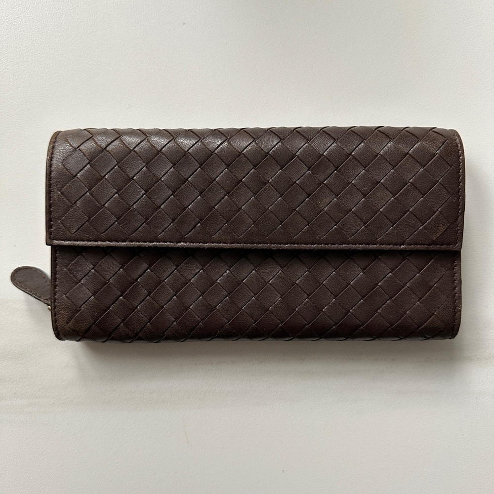 Bottega Veneta Dark Brown Intrecciato Leather Wallet